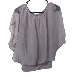 Giusy Italy silk blend cream flowy blouse kimono sleeve bubble hem  size L